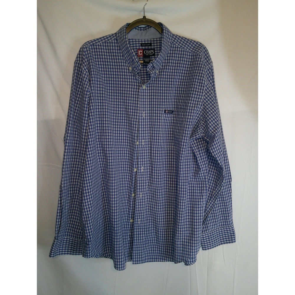 Chaps Mens XL Blue Plaid Long Sleeve Button Down Shirt